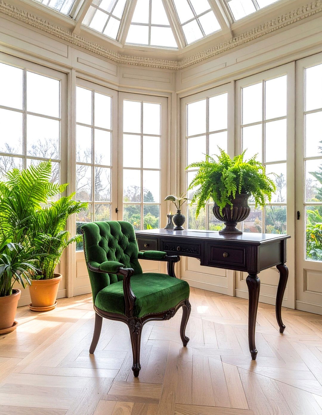 Victorian Inspired Sunroom Office with Ornate Details - 20 Sunroom Office Ideas for a Productive and Inspiring Workspace