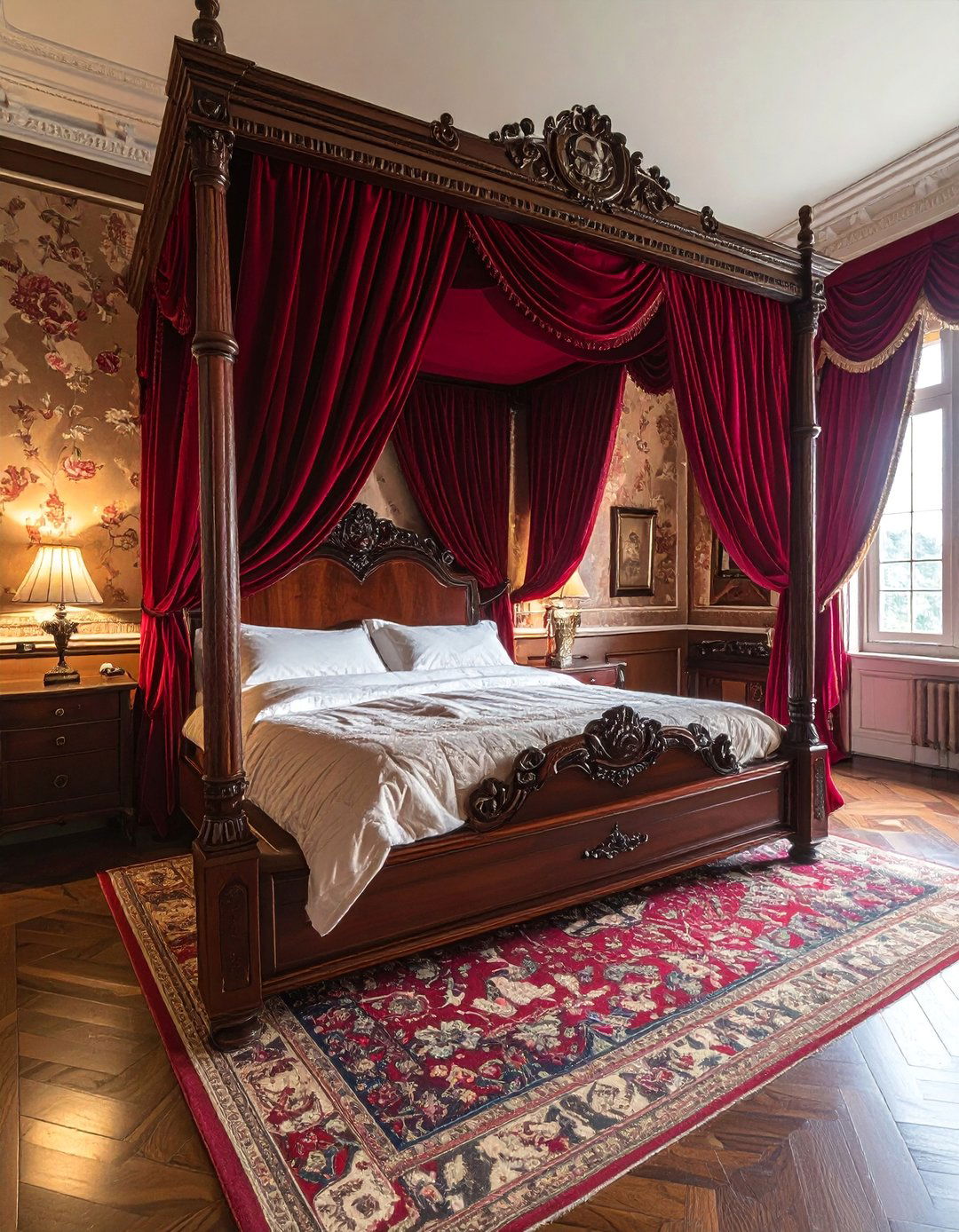 Victorian Interior with Four Poster Canopy Beds - 25 Victorian House Interior Ideas for Timeless Elegance