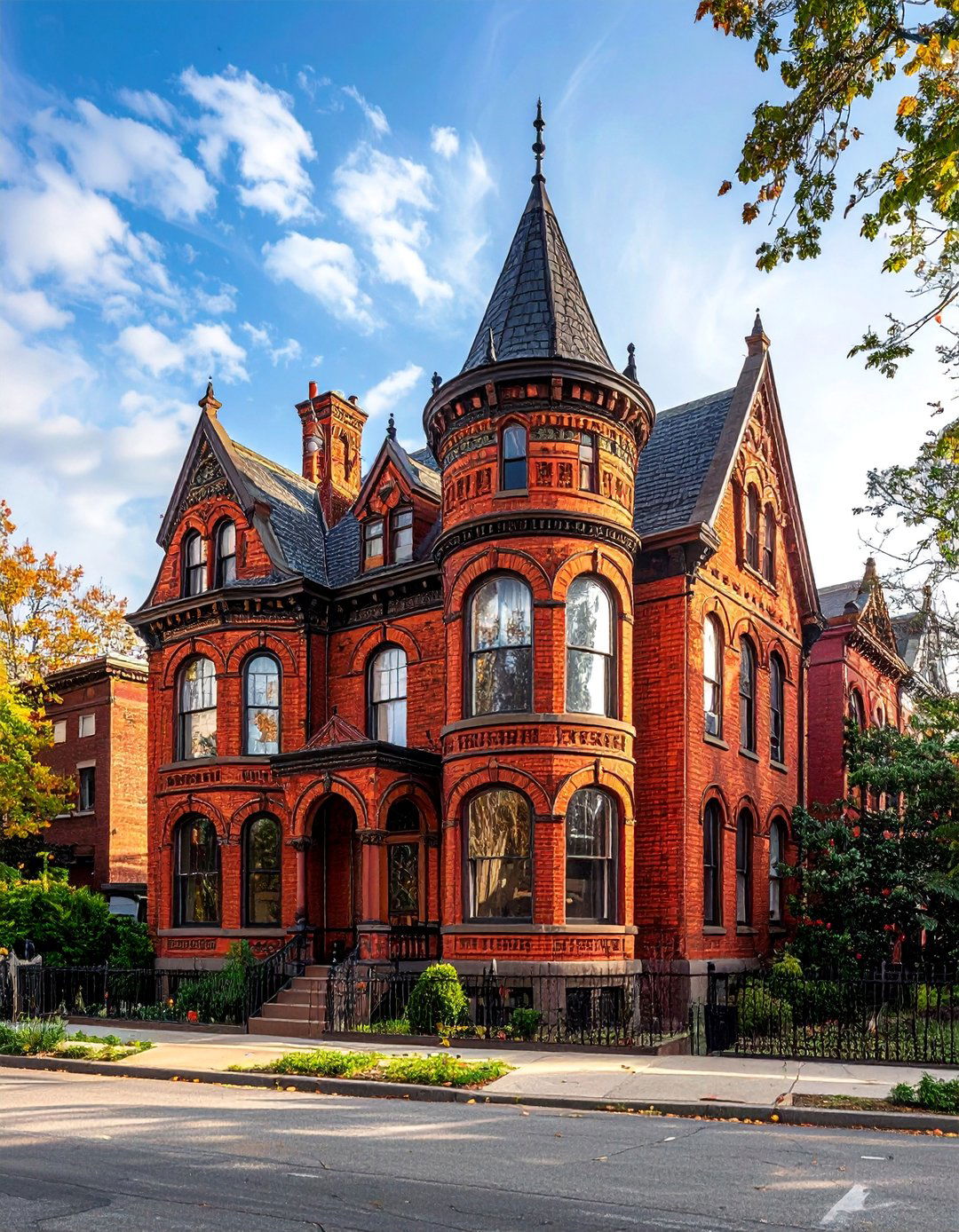 Victorian Style Home with Ornate Red Brickwork - 30 Red Brick Exterior Home Ideas for a Classic Appeal