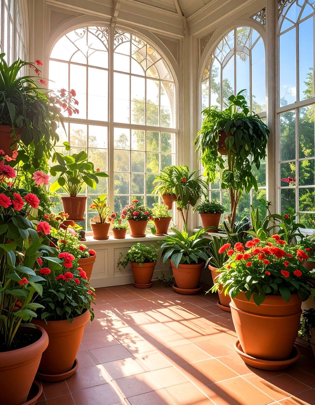 Victorian Sunroom Accented with Terracotta Pots - 25 Victorian Sunroom Ideas for a Classic Retreat