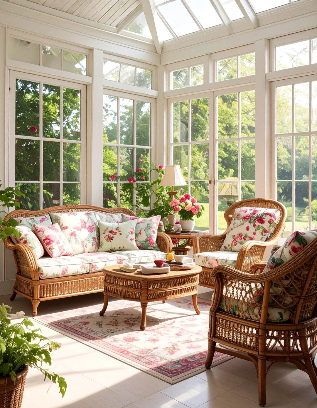 Victorian Sunroom Furnished with Wicker and Rattan - 25 Victorian Sunroom Ideas for a Classic Retreat