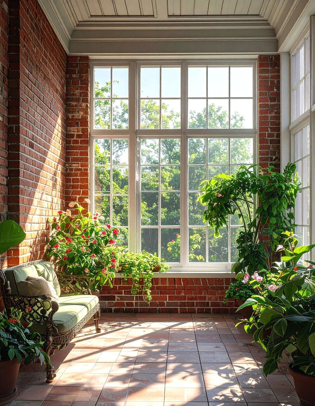 Victorian Sunroom with Exposed Brick Interior Walls - 25 Victorian Sunroom Ideas for a Classic Retreat