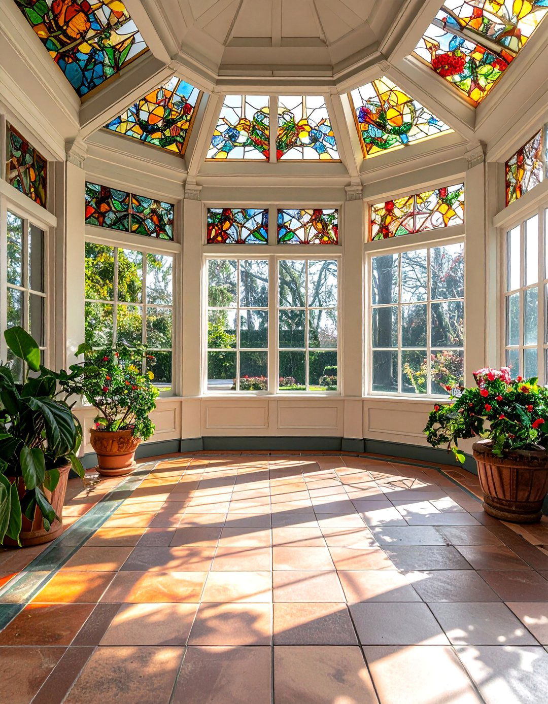 Victorian Sunroom with Stained Glass Transom Windows - 25 Victorian Sunroom Ideas for a Classic Retreat