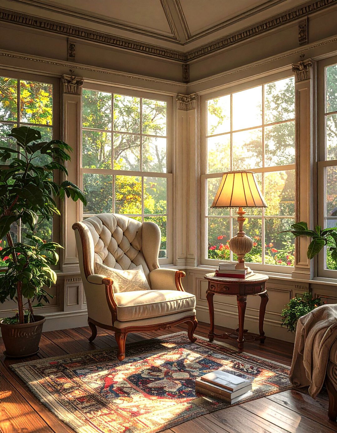 Victorian Sunroom with a Cozy Reading Nook - 25 Victorian Sunroom Ideas for a Classic Retreat