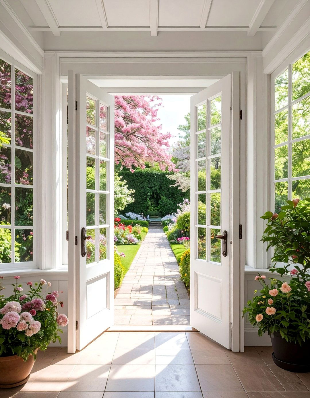 Victorian Sunroom with a Double Door Garden Entrance - 25 Victorian Sunroom Ideas for a Classic Retreat