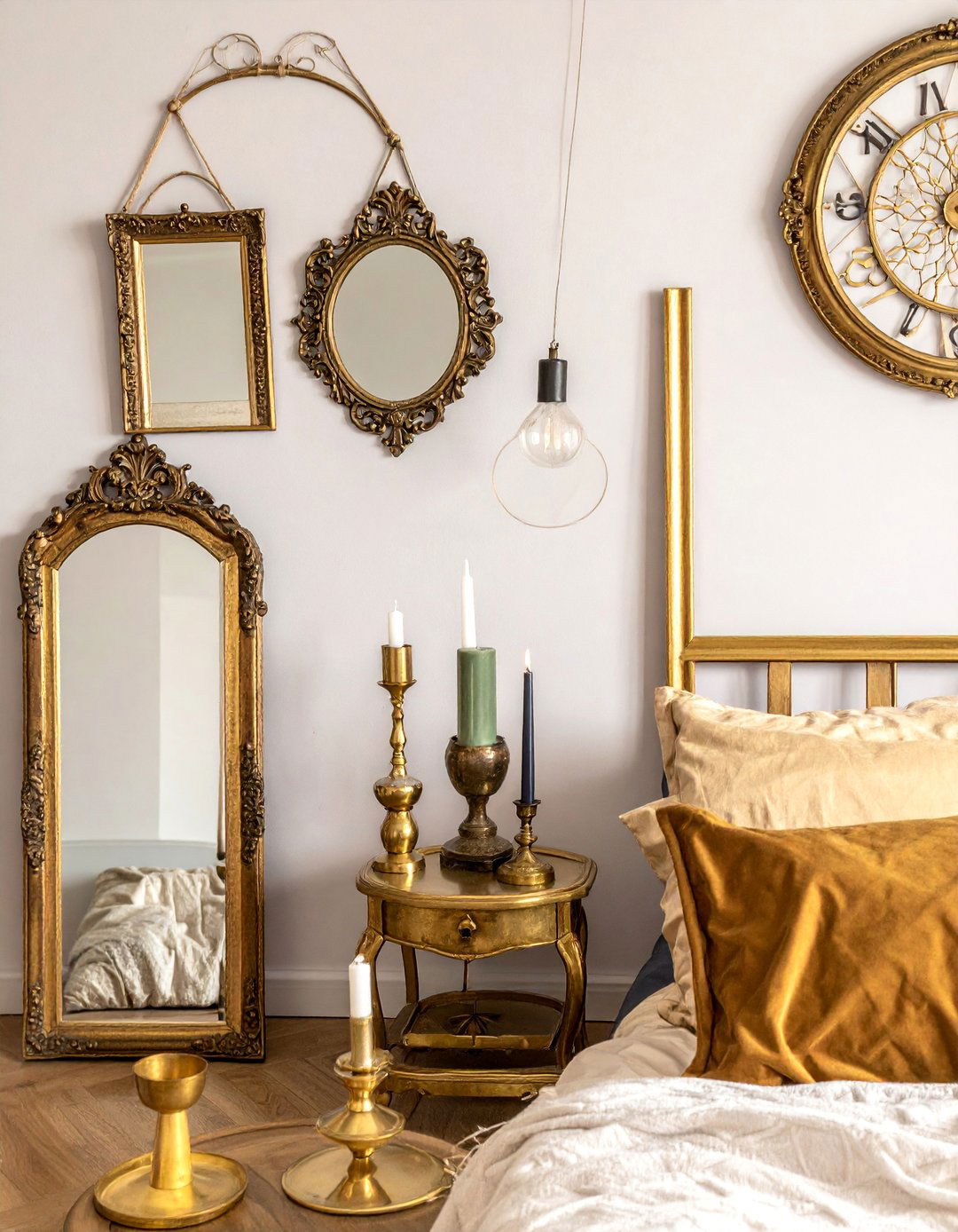 Vintage Brass Accents - 25 Hippie Bedroom Ideas for a Bohemian Retreat