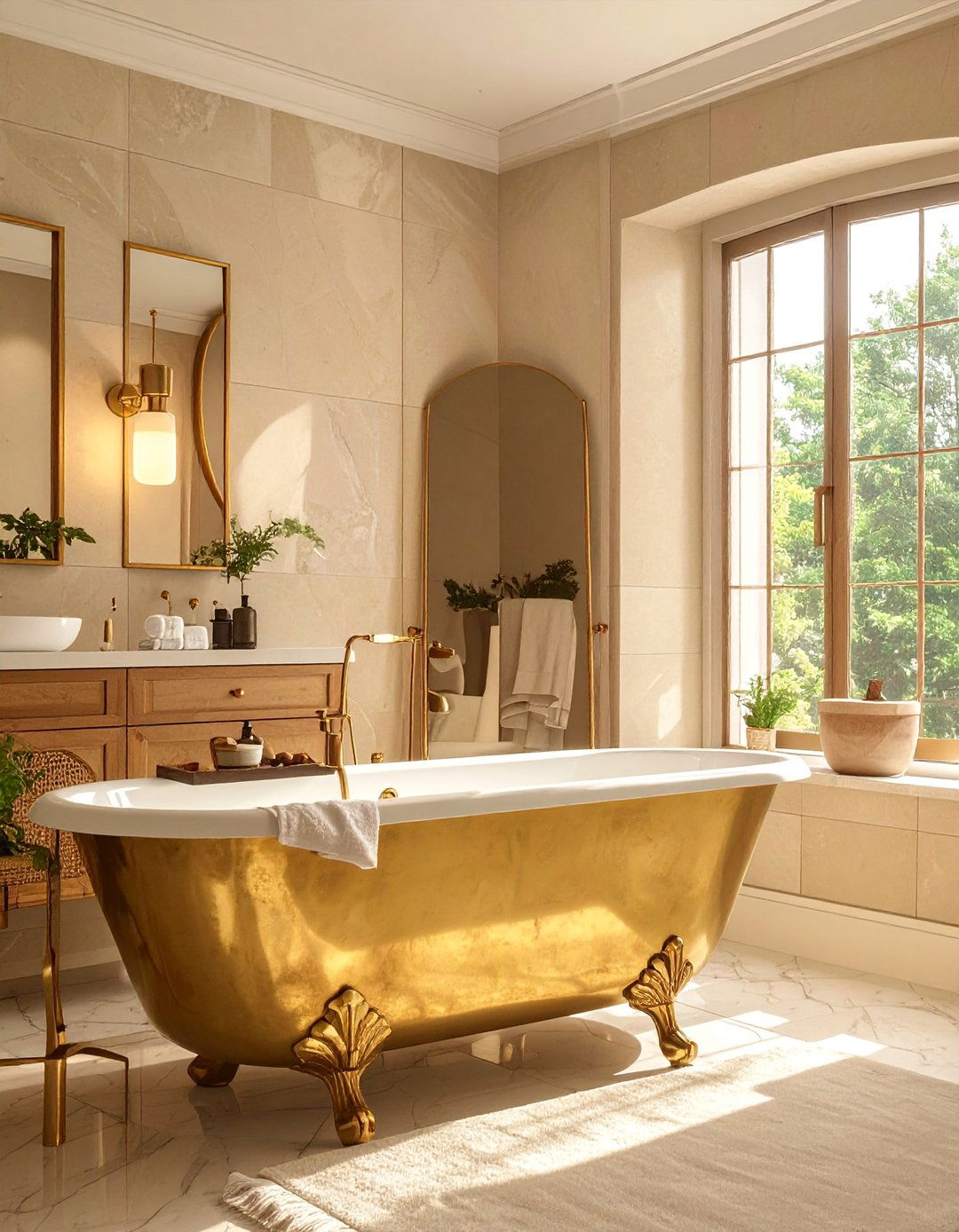Vintage Brass Fixtures - 40 Elegant Primary Bathroom Ideas for a Luxurious Space