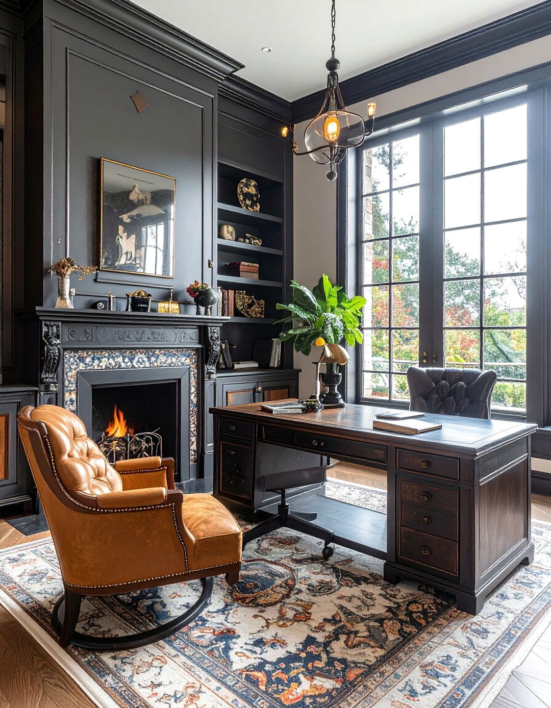 Vintage Cast Iron Workspace Character - 15 Home Offices With Fireplaces for Cozy Workspaces