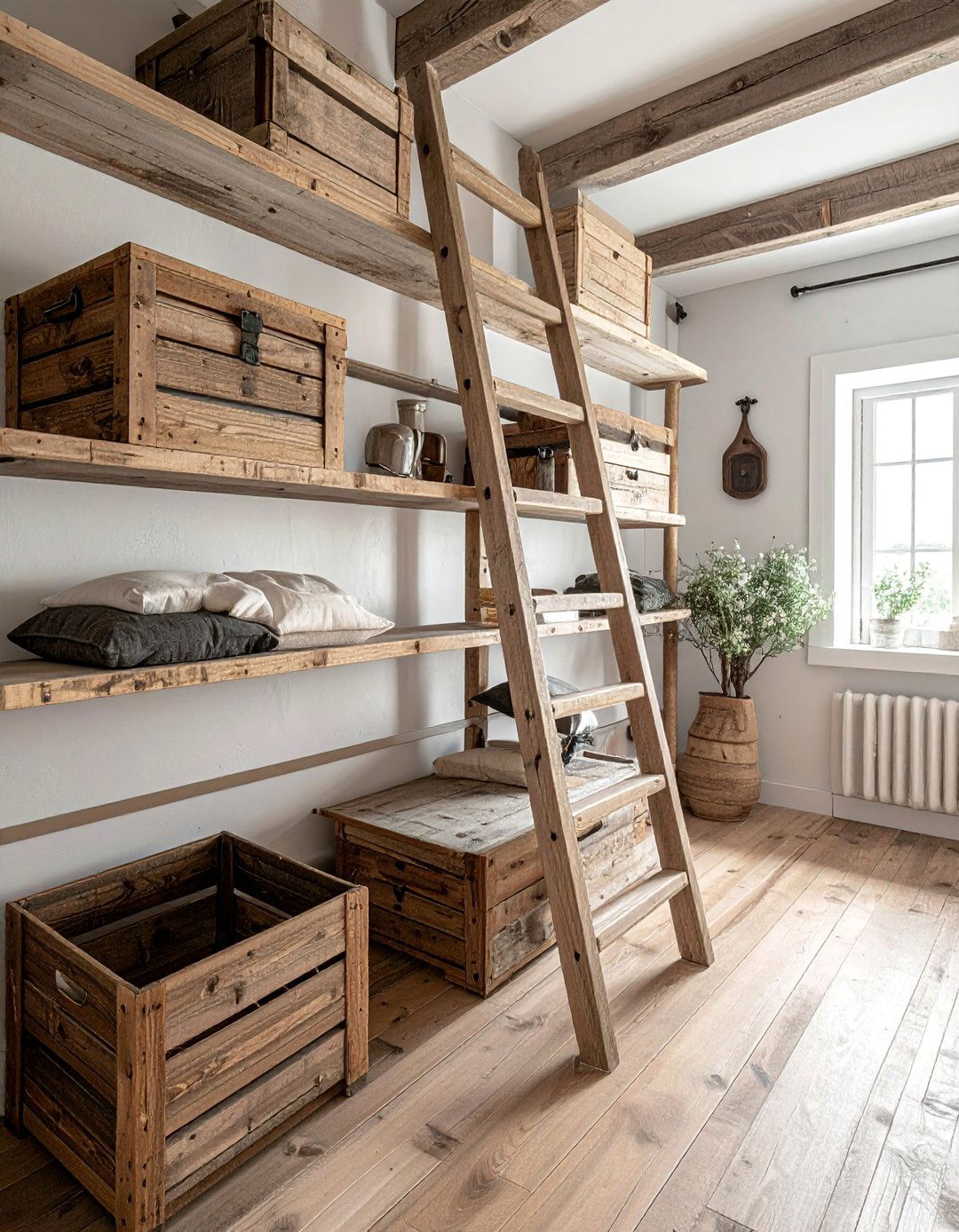 Vintage Ladder Storage System - 30 Open Closet Ideas for a Modern Wardrobe