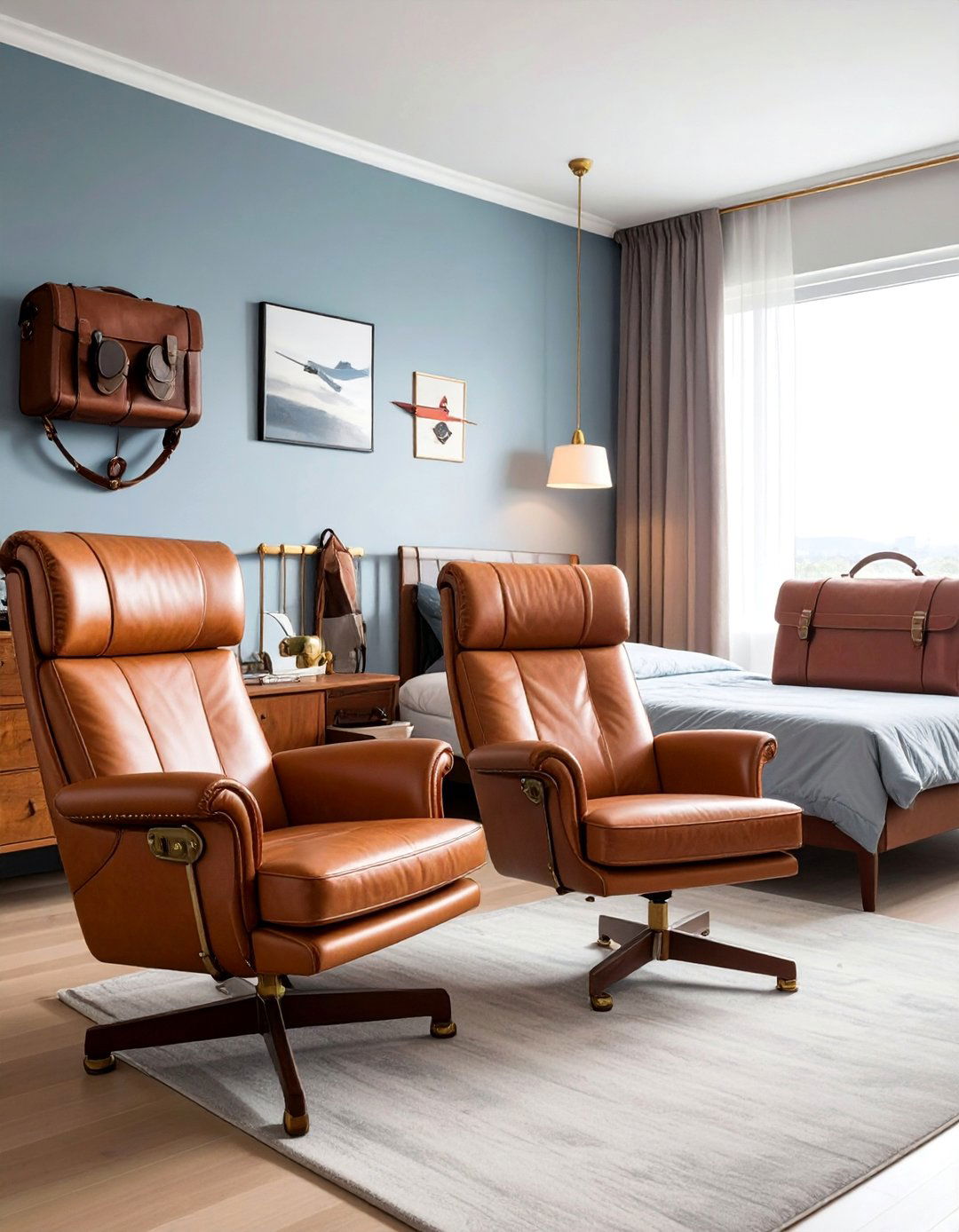 Vintage Leather Pilot Furniture - 20 Airplane Bedroom Decor Ideas for Kids' Rooms