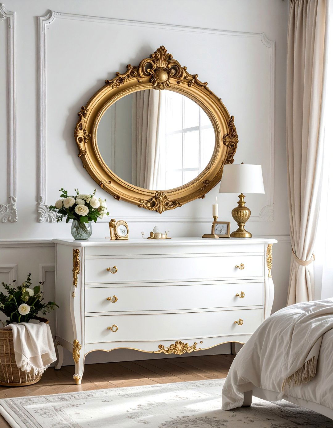 Vintage Oval Mirror Elegance - 20 Mirror Over Dresser Ideas to Elevate Your Bedroom
