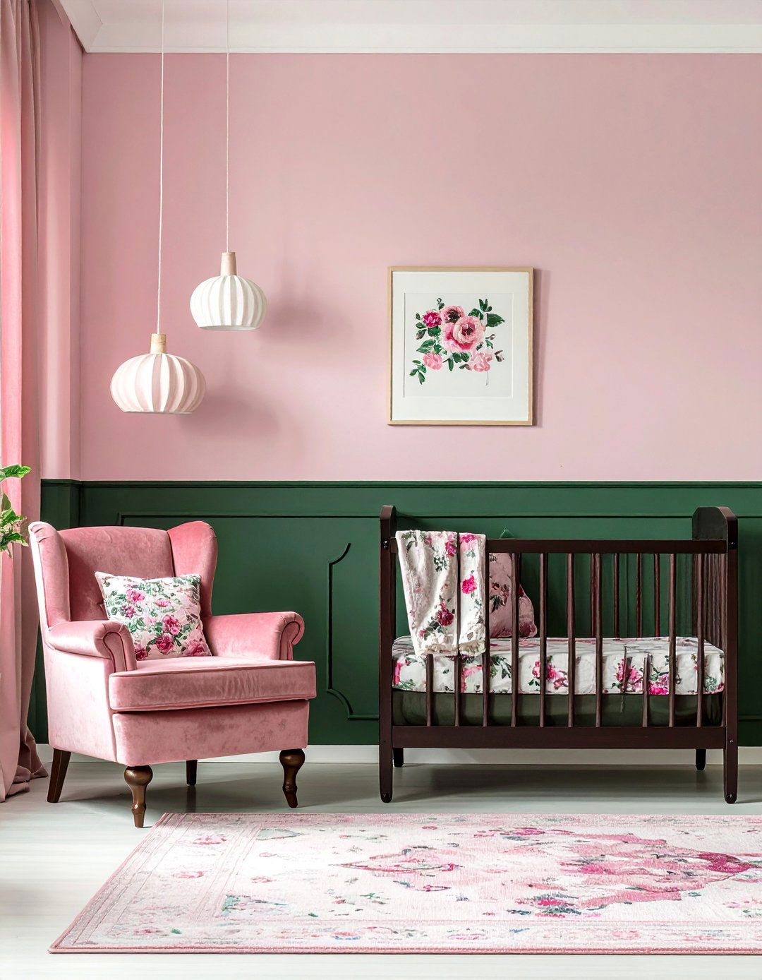 Vintage Rose and Hunter Green Nursery - 15 Pink and Green Nursery Ideas for a Serene Space