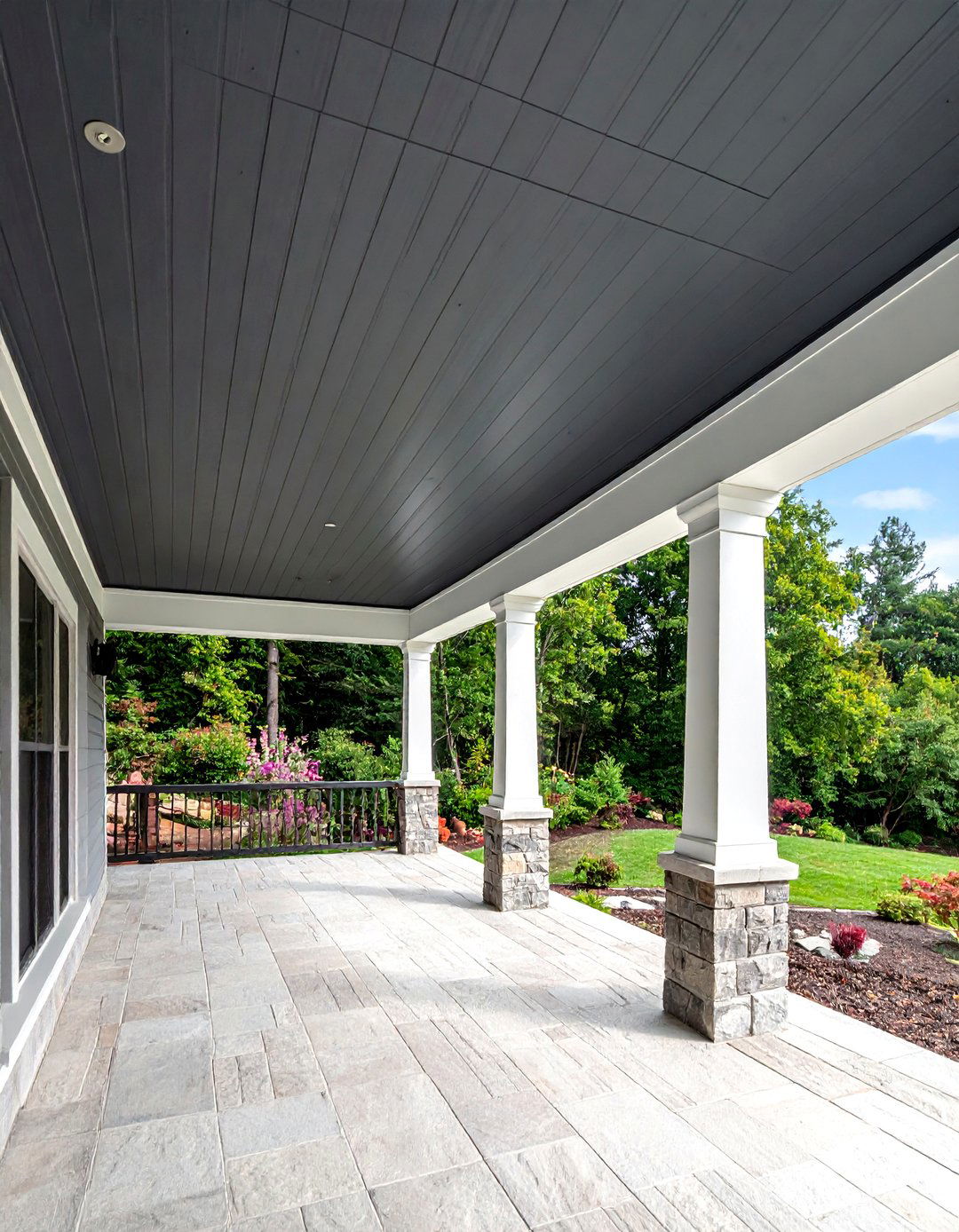 Vinyl Porch Ceiling with Contrasting White Trim - 20 Vinyl Porch Ceiling Ideas to Elevate Your Outdoor Space