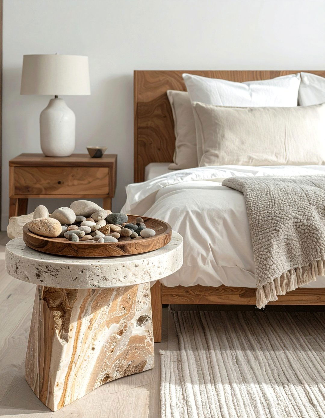Wabi Sabi Bedroom Incorporating Stone Elements - 20 Wabi Sabi Bedroom Ideas for a Serene Retreat