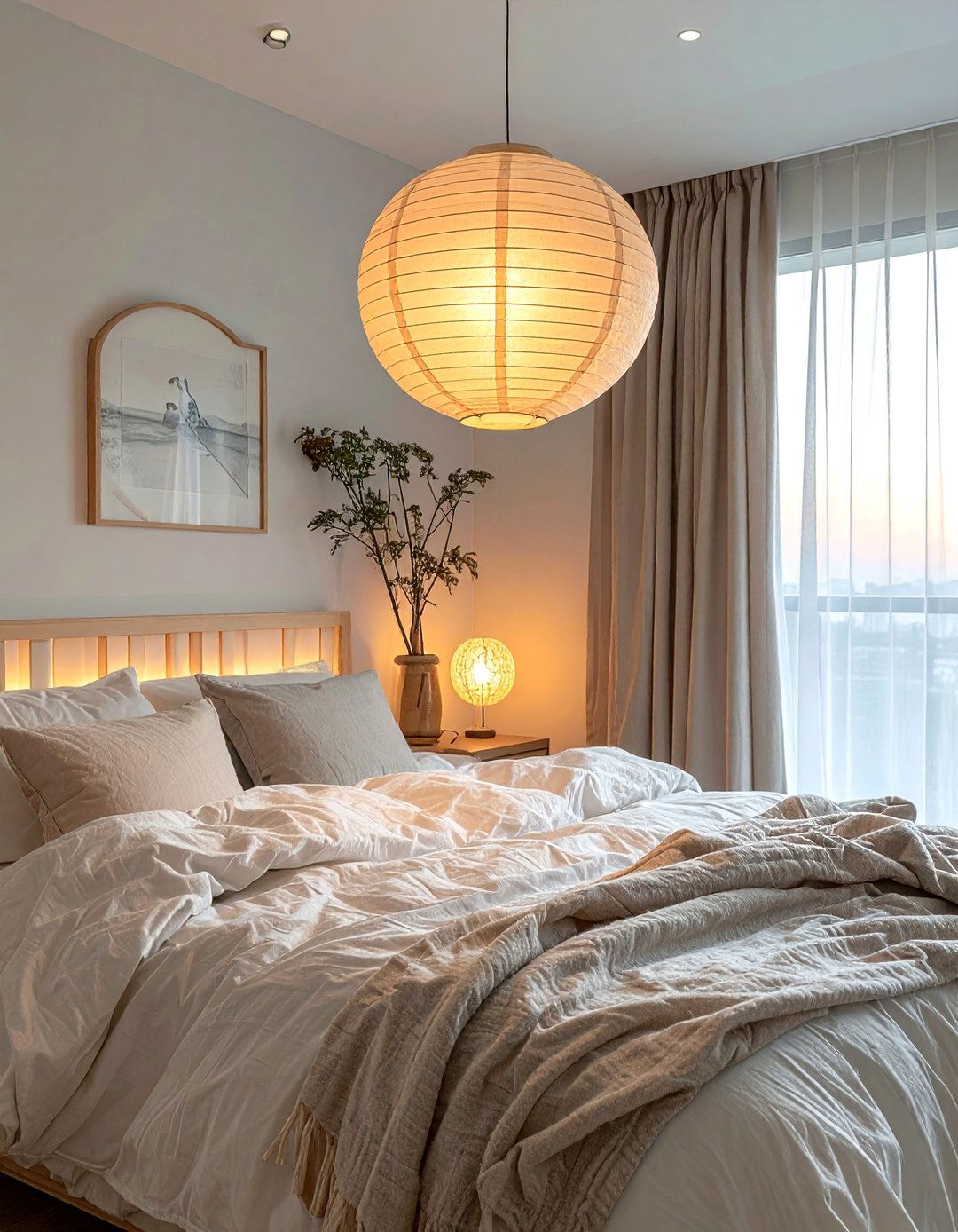 Wabi Sabi Bedroom with Soft Paper Lanterns - 20 Wabi Sabi Bedroom Ideas for a Serene Retreat