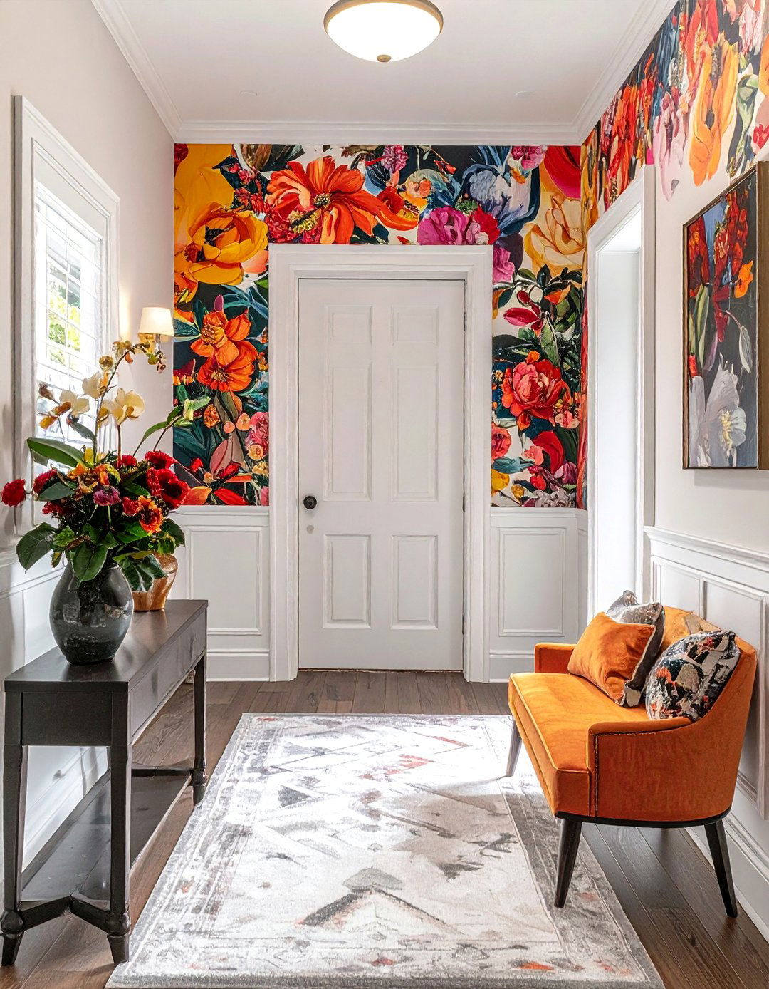 Wainscoting Combined with Bold Wallpaper - 25 Wainscoting Entryway Ideas to Elevate Your Home