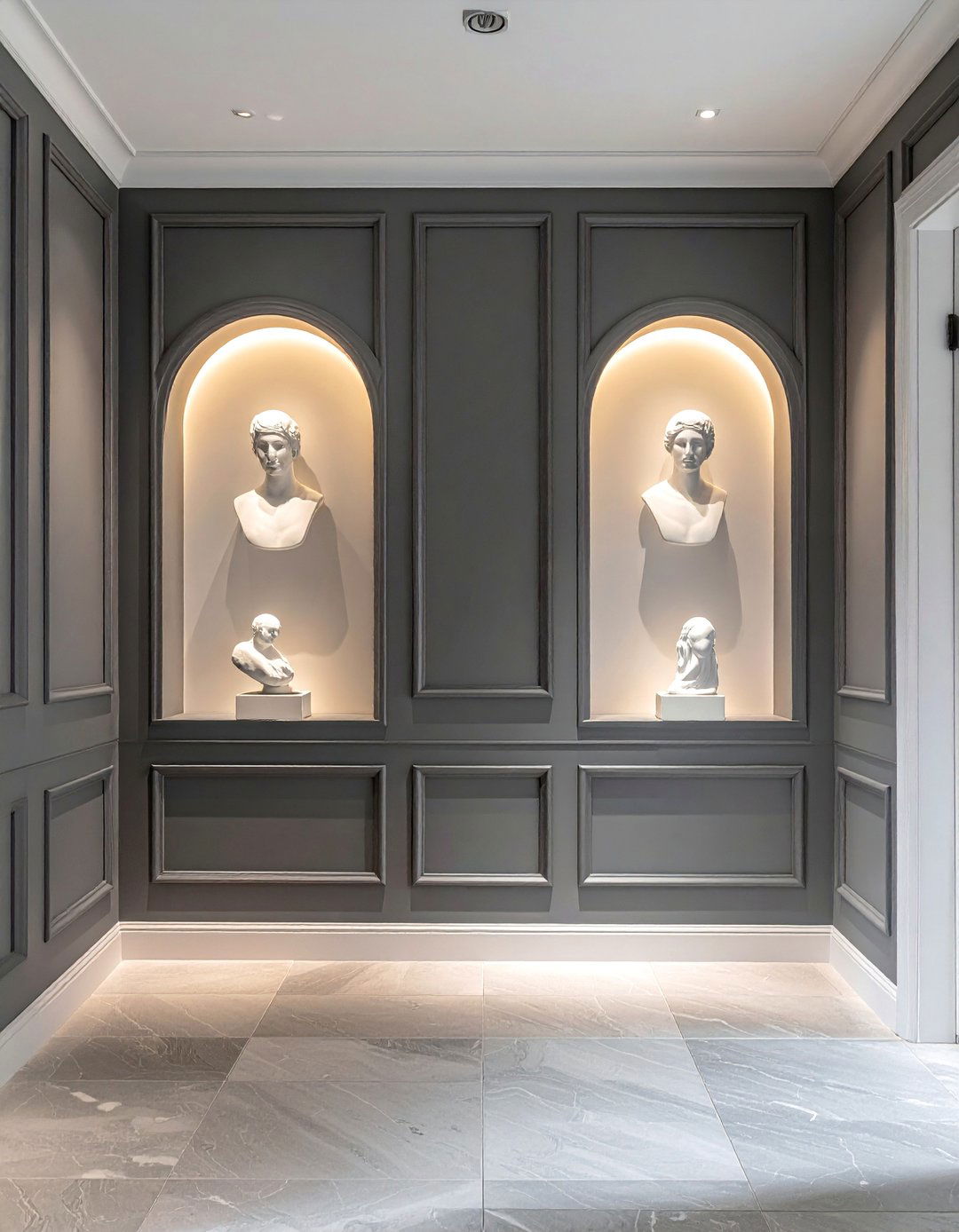 Wainscoting with Integrated Art Niches - 25 Wainscoting Entryway Ideas to Elevate Your Home