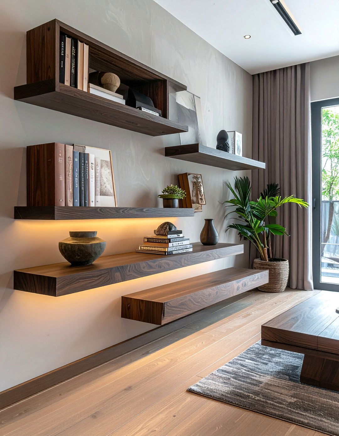 Wall Mounted Floating Shelves - 25 Asian Living Room Ideas for a Zen-Inspired Space