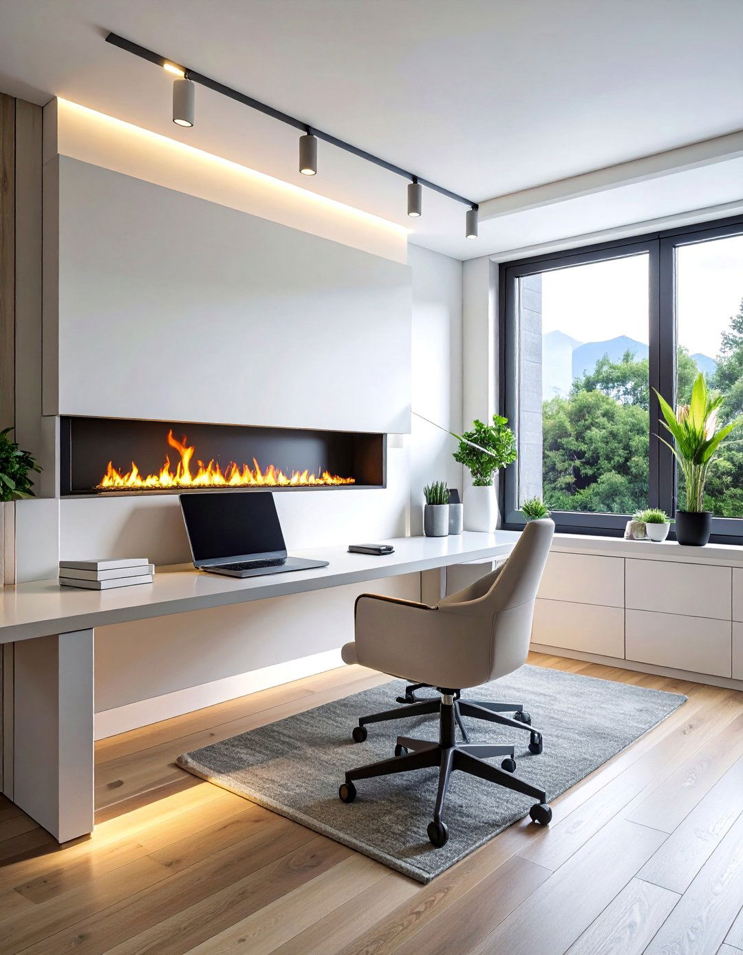 Wall Mounted Linear Electric Style - 15 Home Offices With Fireplaces for Cozy Workspaces