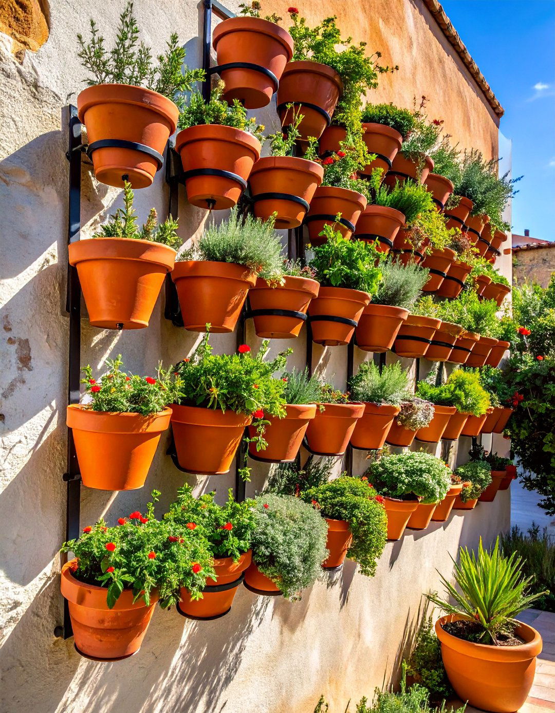 Wall Mounted Terracotta Pot Vertical Garden - 40 Vertical Garden Ideas for Small Spaces