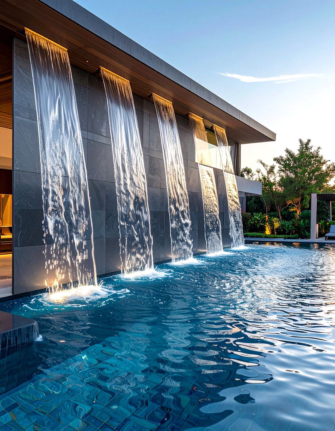 Wall Scupper Features - 15 Pool Fountain Ideas for a Luxurious Backyard Oasis