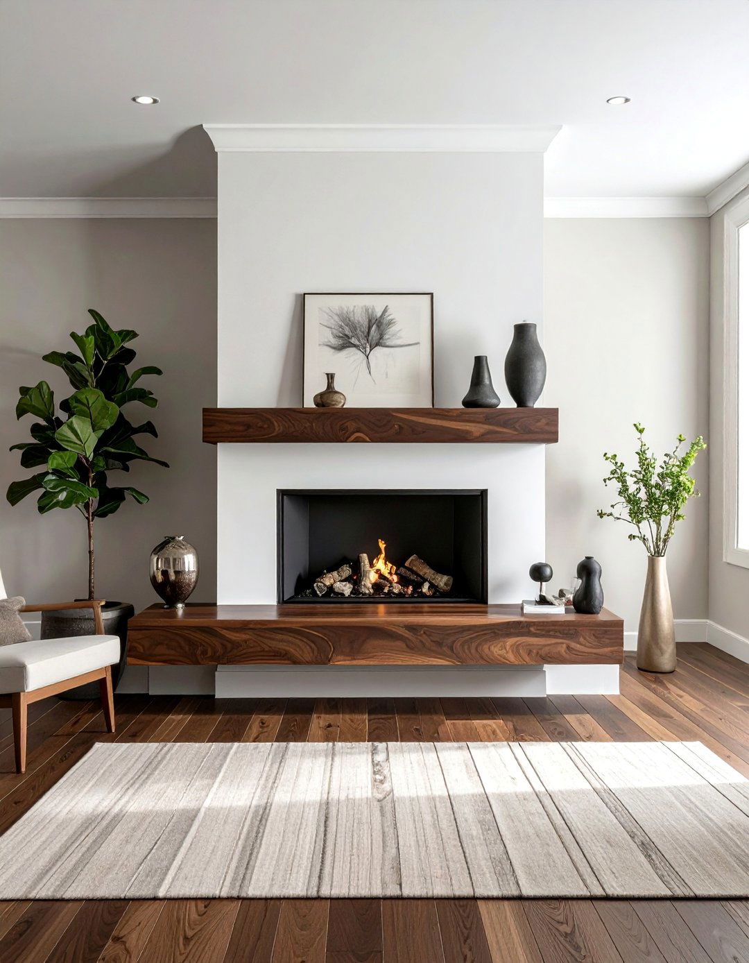 Walnut Floating Shelves - 20 Wood Fireplace Mantel Ideas for a Cozy and Rustic Ambiance