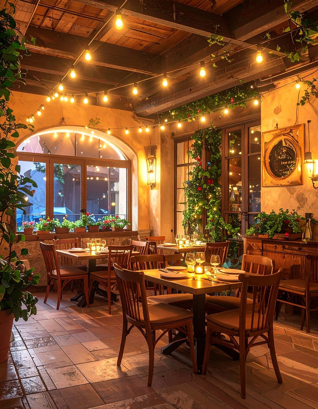 Warm Ambient String Lighting - 20 Italian Restaurant Decor Ideas for an Authentic Ambiance