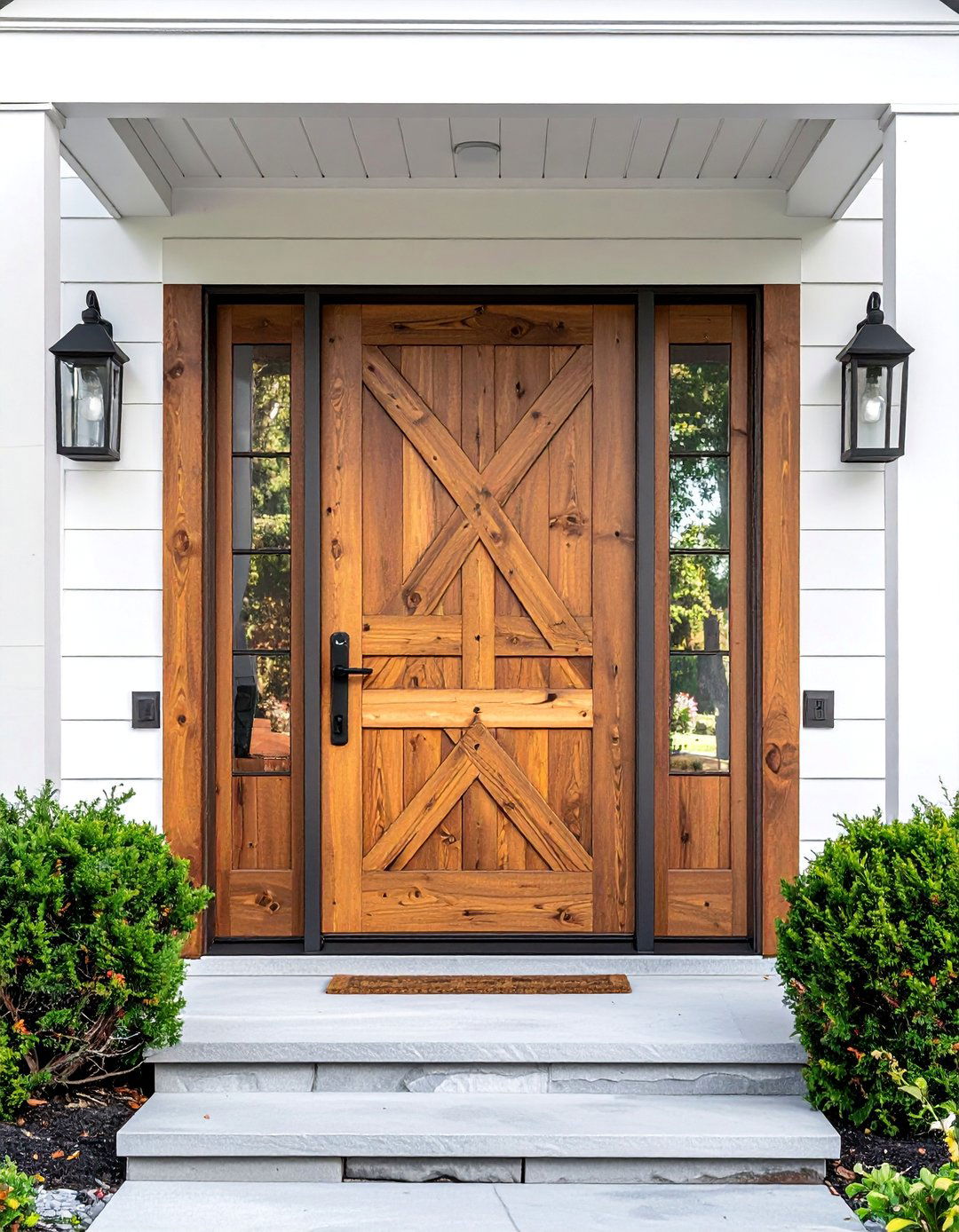 Warm Ipswich Pine Stained Front Door for Farmhouse Style - 25 Elegant Stained Front Door Ideas for Curb Appeal