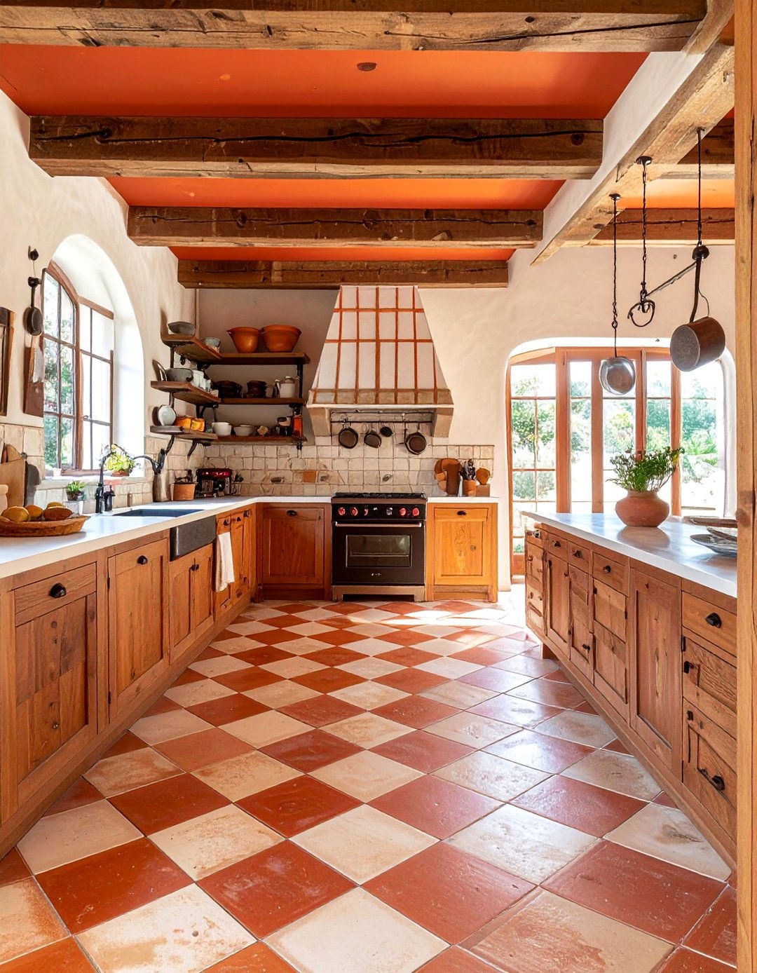 Warm Terracotta and Cream Checkered Floors - 25 Kitchens With Checkered Floors for Timeless Style