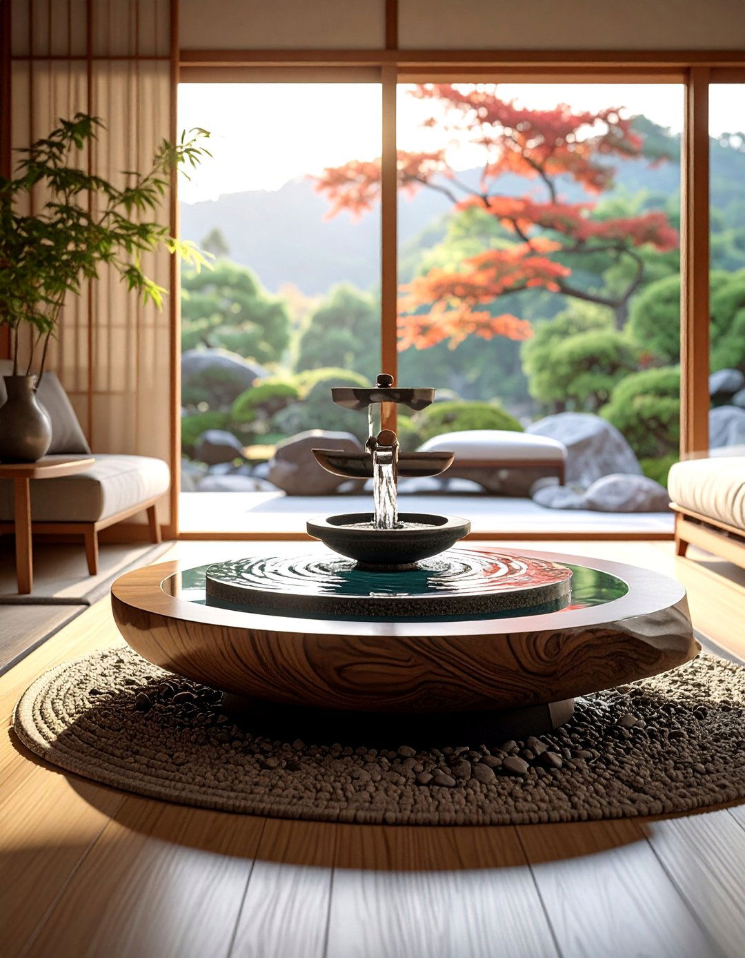 Water Feature Sound Elements - 25 Japanese Style Living Room Ideas for Zen Vibes