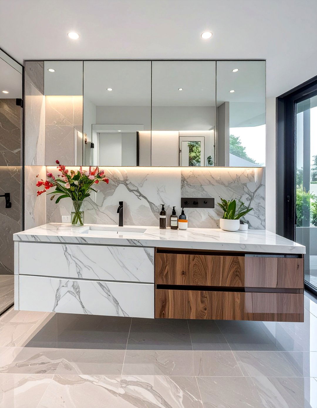 Waterfall Edge Vanities - 30 Open Concept Bathroom Ideas for Modern Homes