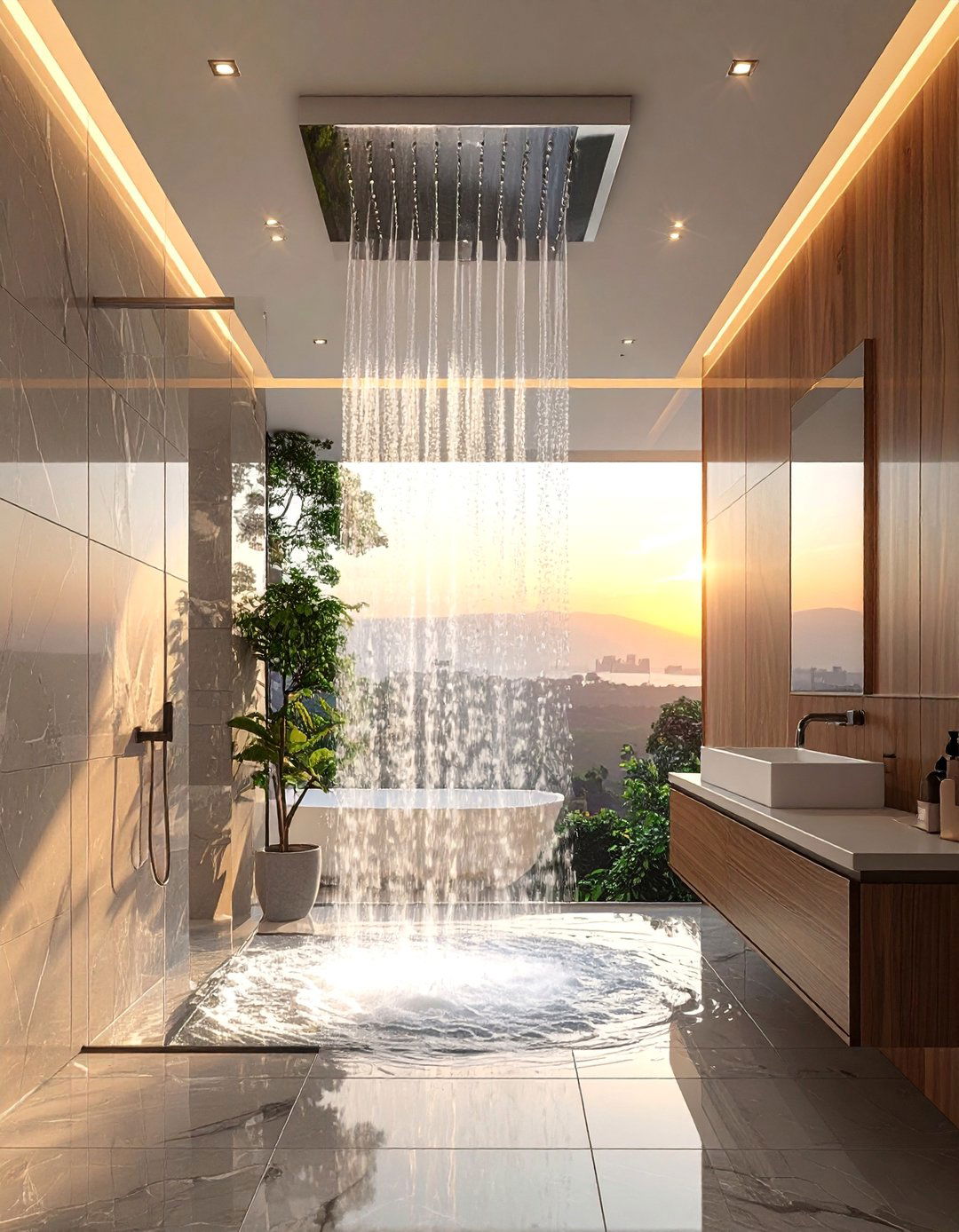 Waterfall Shower Features - 40 Elegant Primary Bathroom Ideas for a Luxurious Space