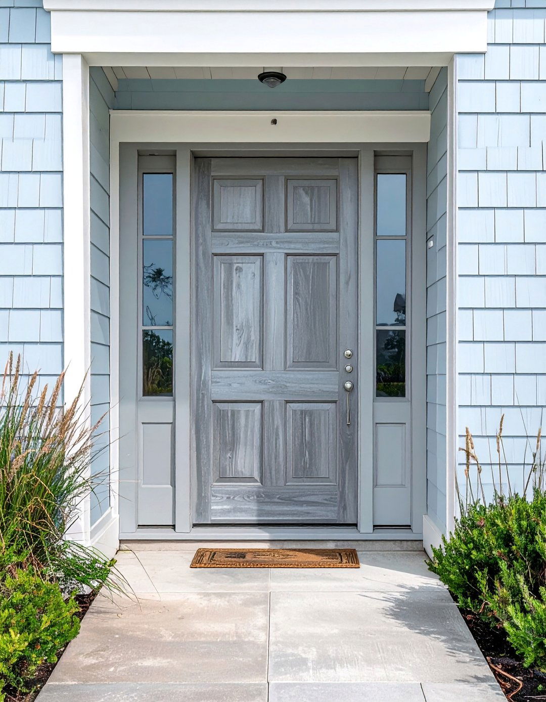 Weathered Teak Stained Front Door for Coastal Homes - 25 Elegant Stained Front Door Ideas for Curb Appeal
