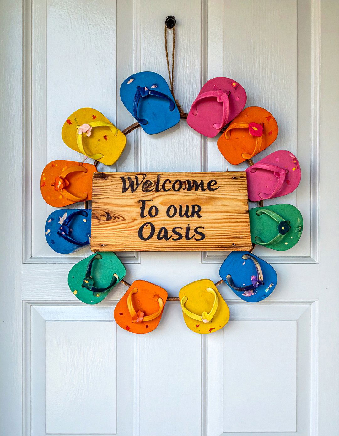 Whimsical Flip Flop and Beach Sign Hanger - 20 Summer Door Decoration Ideas to Welcome Guests