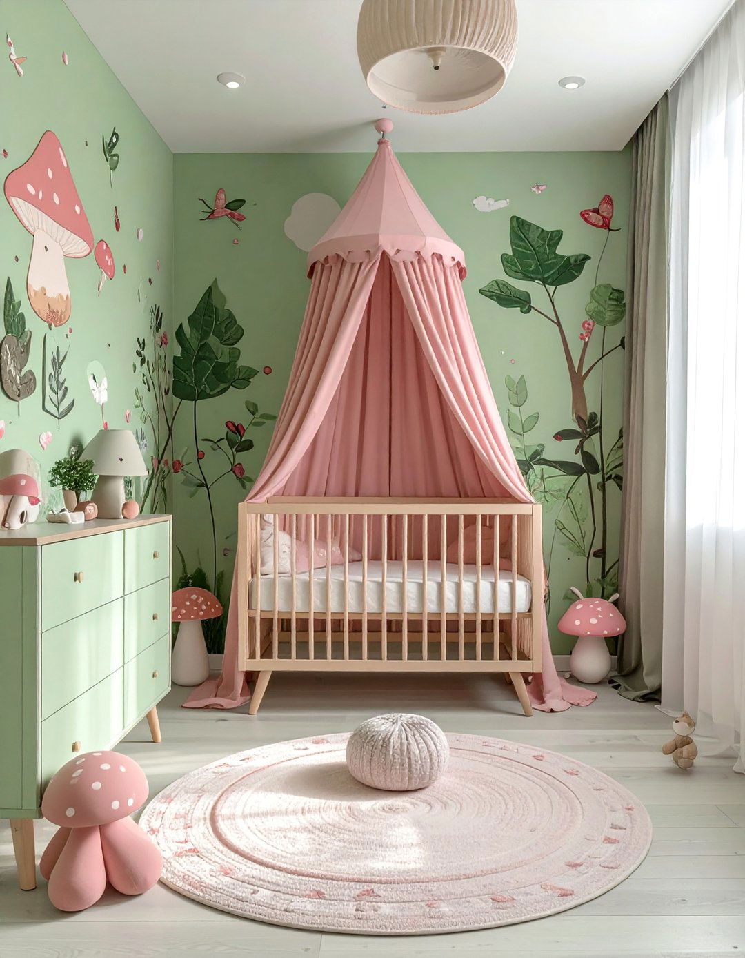 Whimsical Forest Pink and Green Nursery - 15 Pink and Green Nursery Ideas for a Serene Space