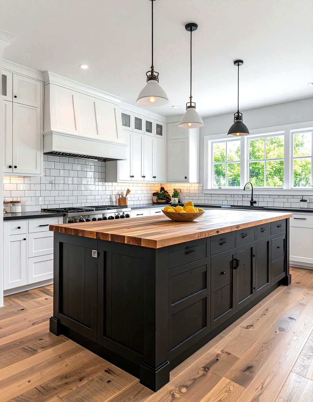 White Farmhouse Kitchen With A Black Island - 20 White Kitchen Ideas With Black Island for Contrast