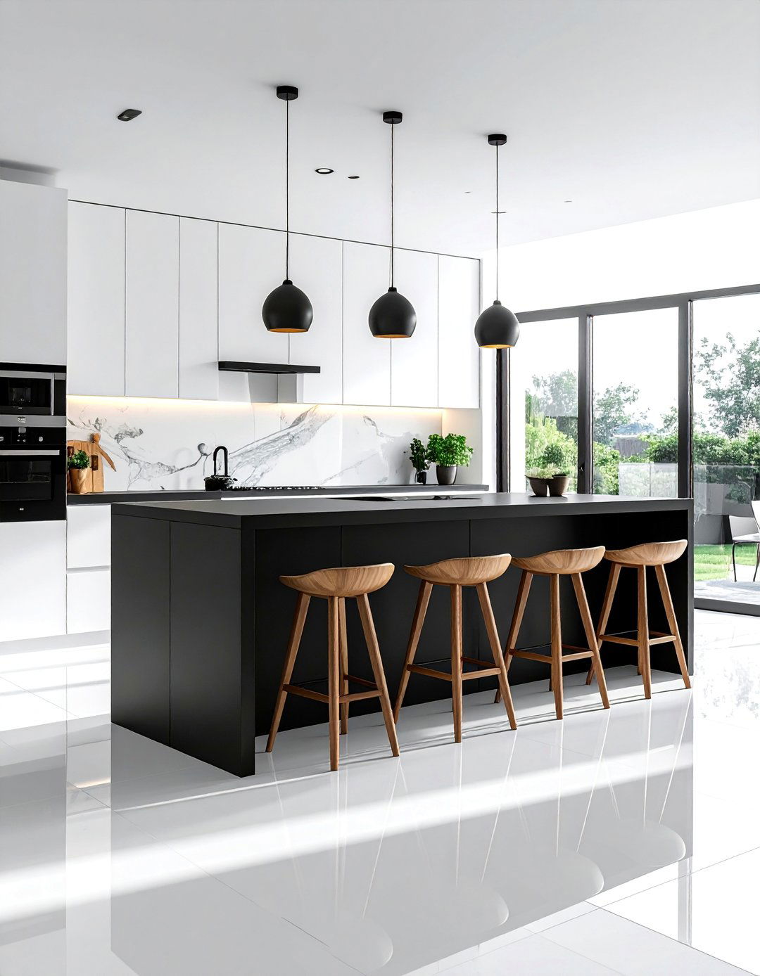 White Kitchen With A Black Island And A Breakfast Bar - 20 White Kitchen Ideas With Black Island for Contrast