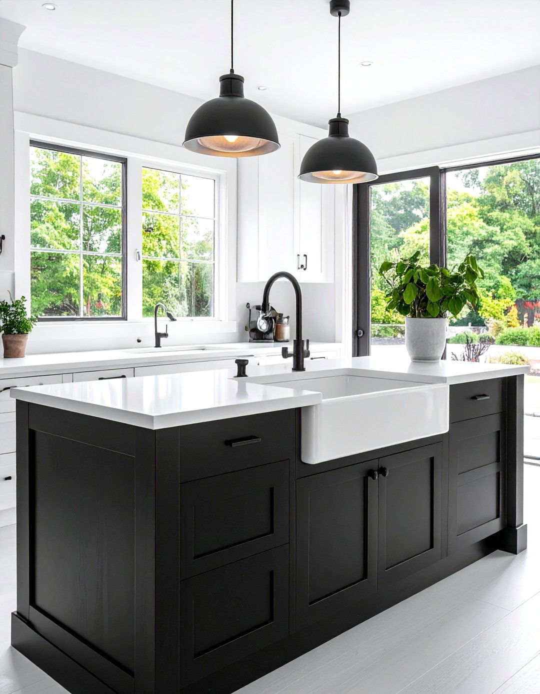 White Kitchen With A Black Island And A Built in Sink - 20 White Kitchen Ideas With Black Island for Contrast