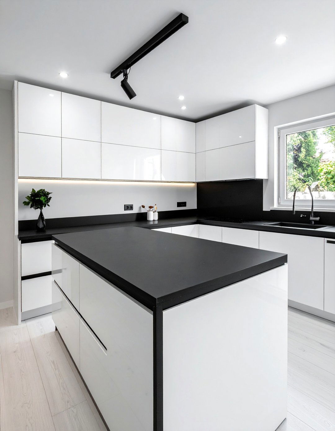 White Kitchen With A Black Island And Black Countertops - 20 White Kitchen Ideas With Black Island for Contrast