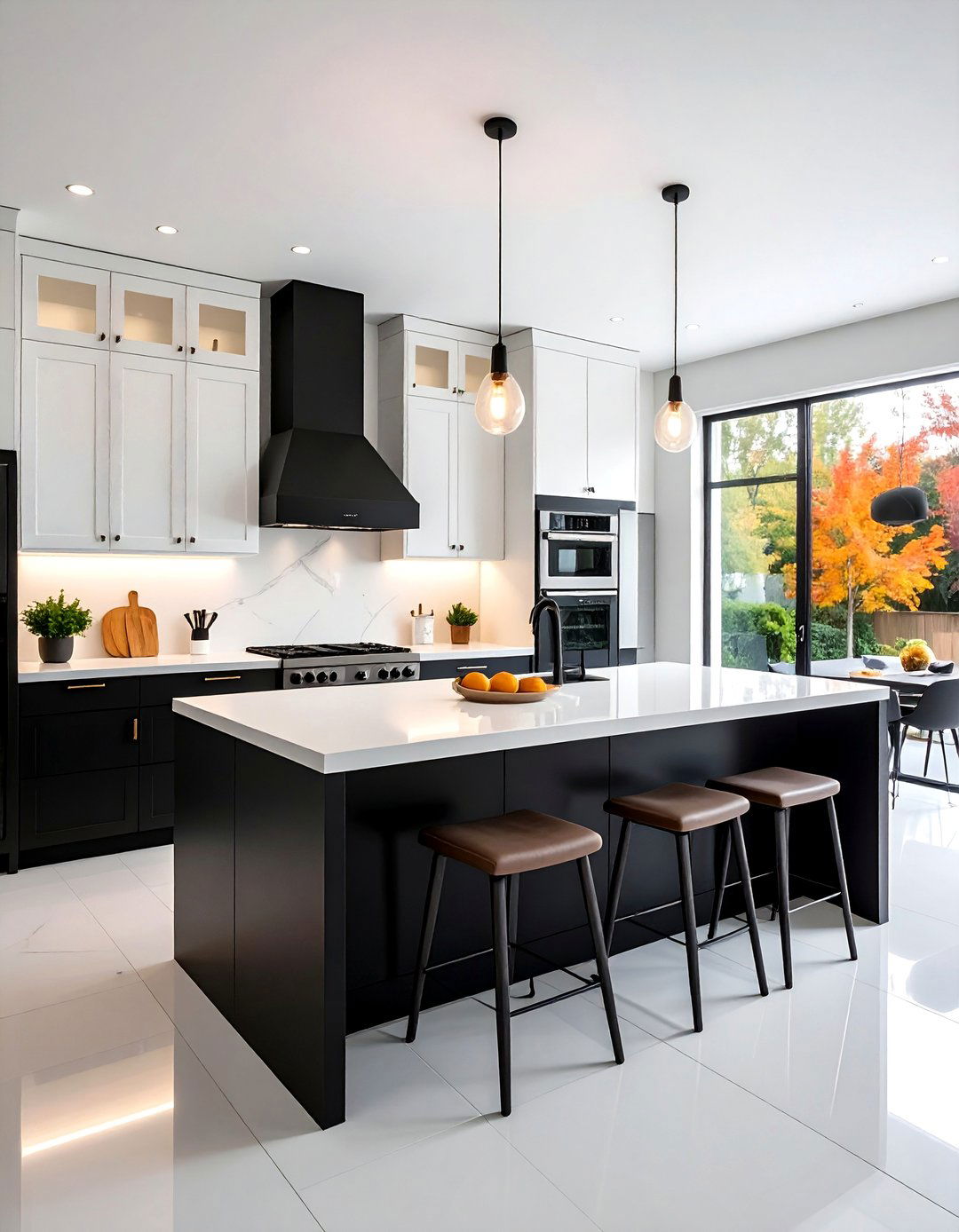 White Kitchen With A Black Island and White Countertops - 20 White Kitchen Ideas With Black Island for Contrast
