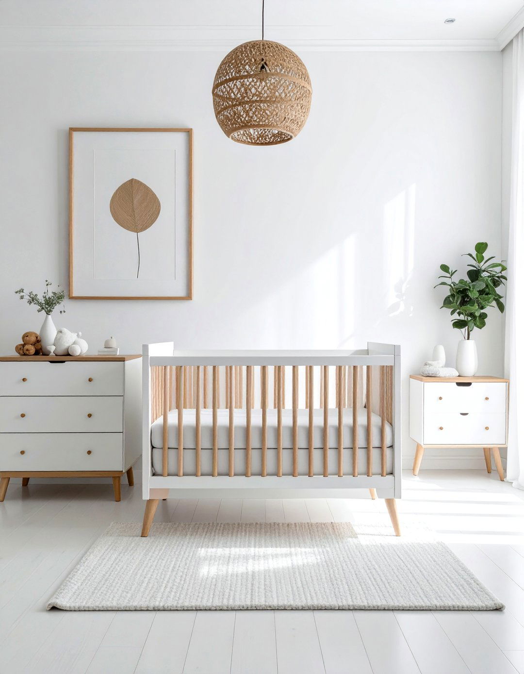 White Nursery with Natural Wood Accents - 15 White Nursery Ideas for a Calm and Serene Space