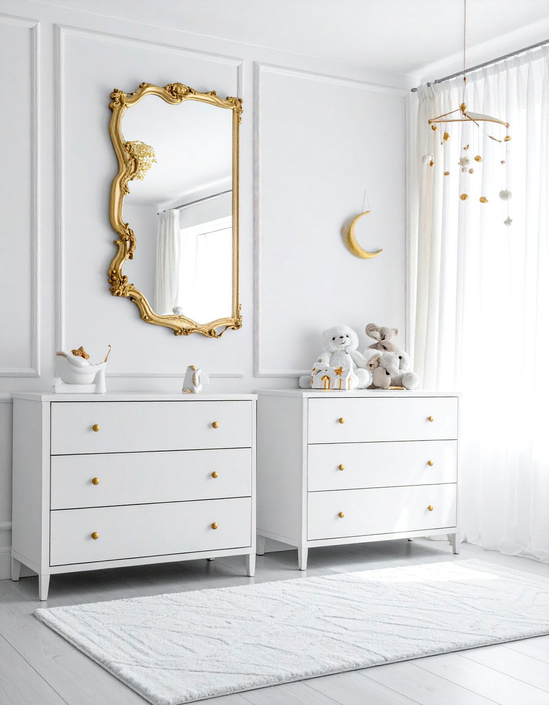 White Nursery with a Touch of Gold - 15 White Nursery Ideas for a Calm and Serene Space