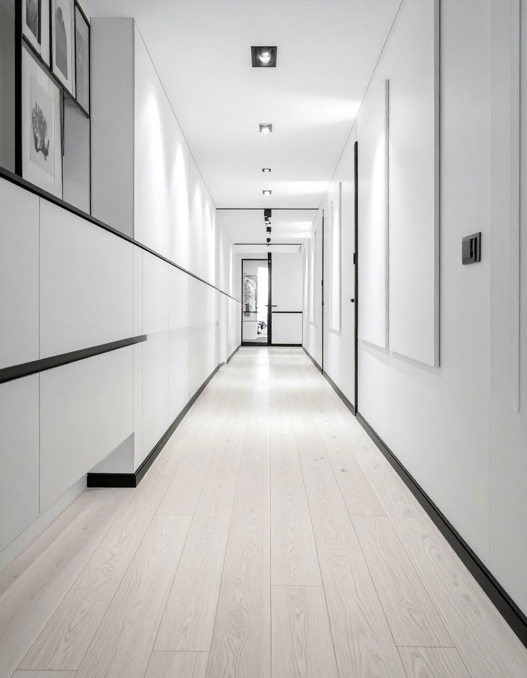 White Oak Flooring with a Black Border - 20 Black and White Hallway Ideas for a Modern Look