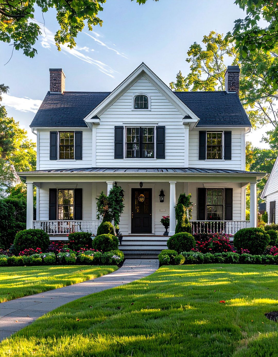 White Siding House with Black Trim - 20 White Siding House Designs for a Clean and Timeless Exterior