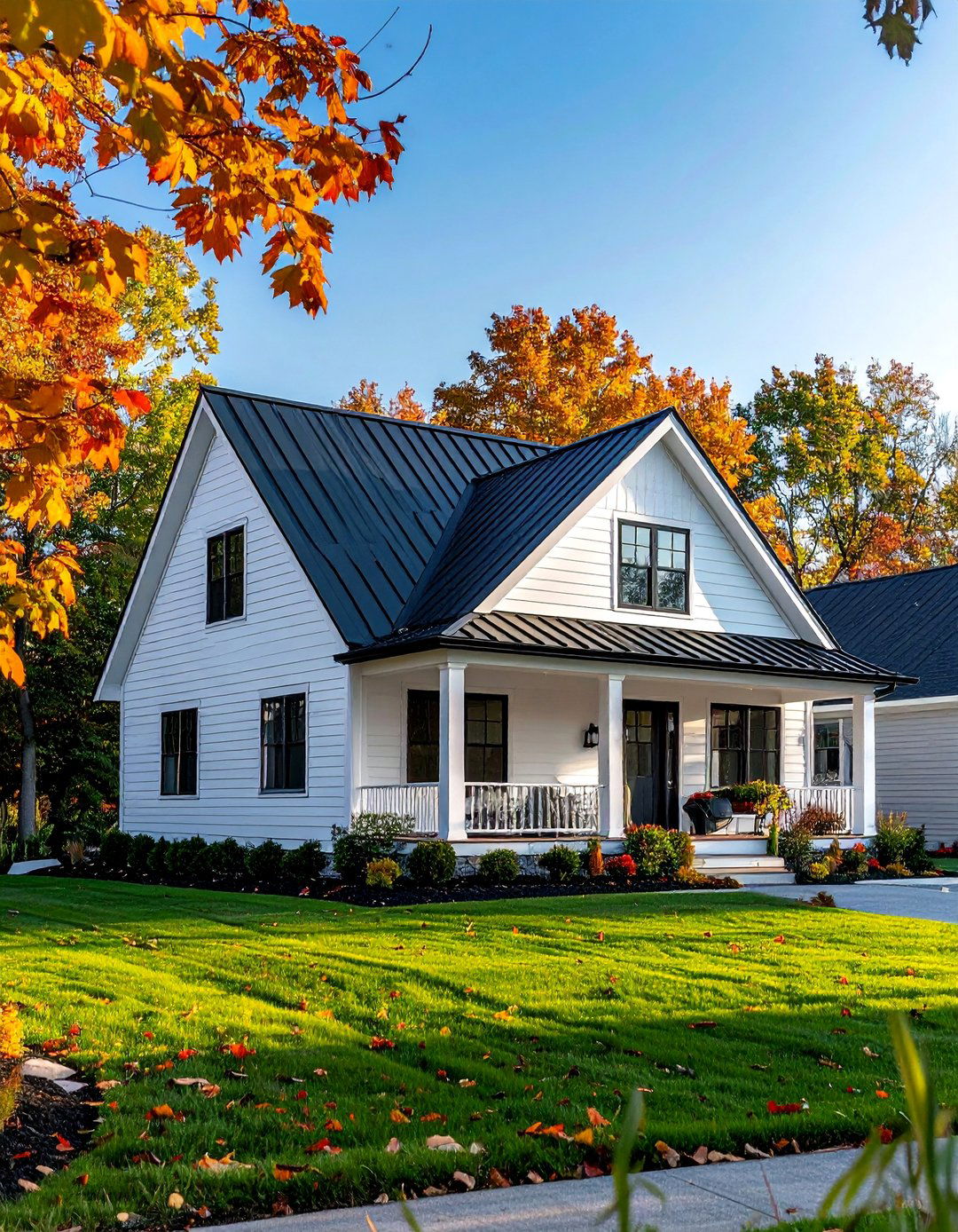 White Siding House with a Metal Roof - 20 White Siding House Designs for a Clean and Timeless Exterior