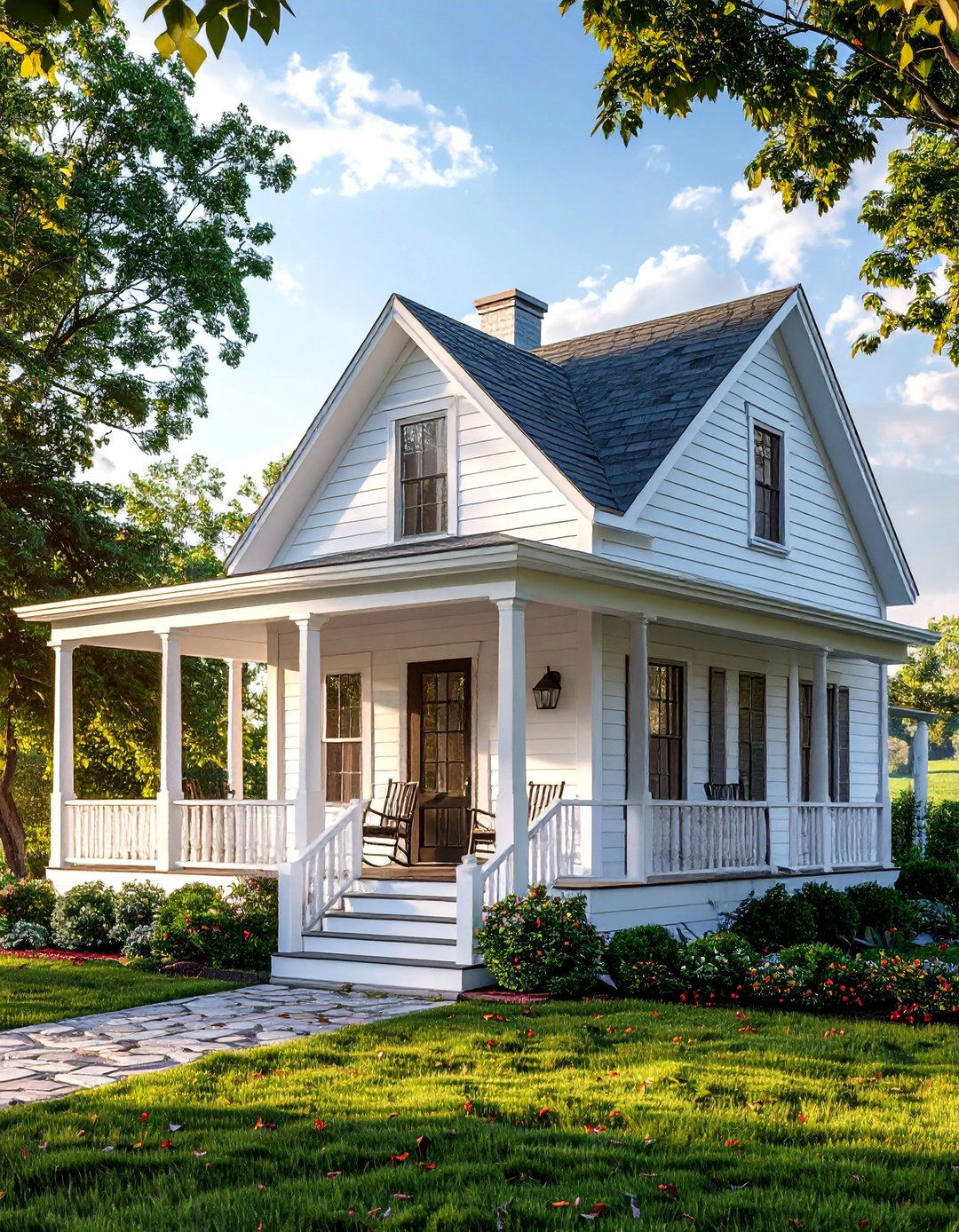 White Siding House with a Wraparound Porch - 20 White Siding House Designs for a Clean and Timeless Exterior