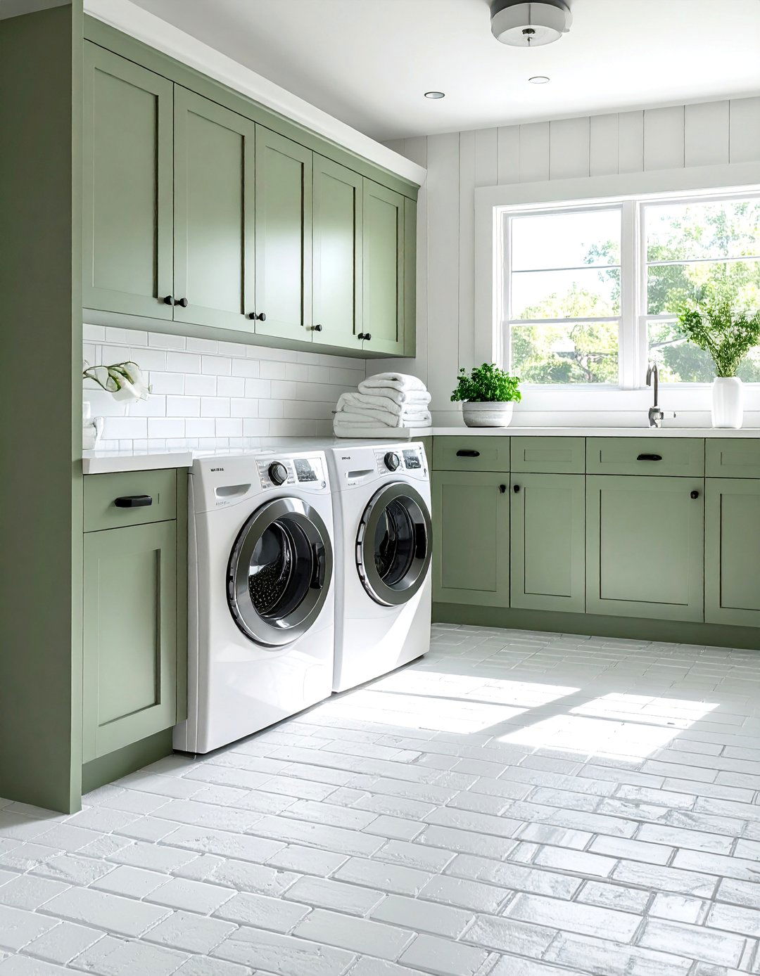 Whitewashed Brick Floor Laundry Room - 15 Brick Floor Laundry Room Ideas for a Rustic Charm