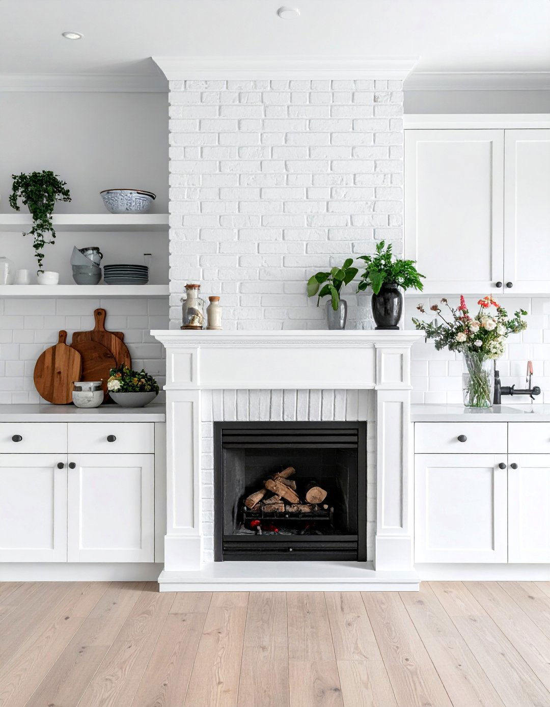 Whitewashed Brick Kitchen Fireplaces - 25 Kitchens With Fireplaces for Cozy Cooking Spaces