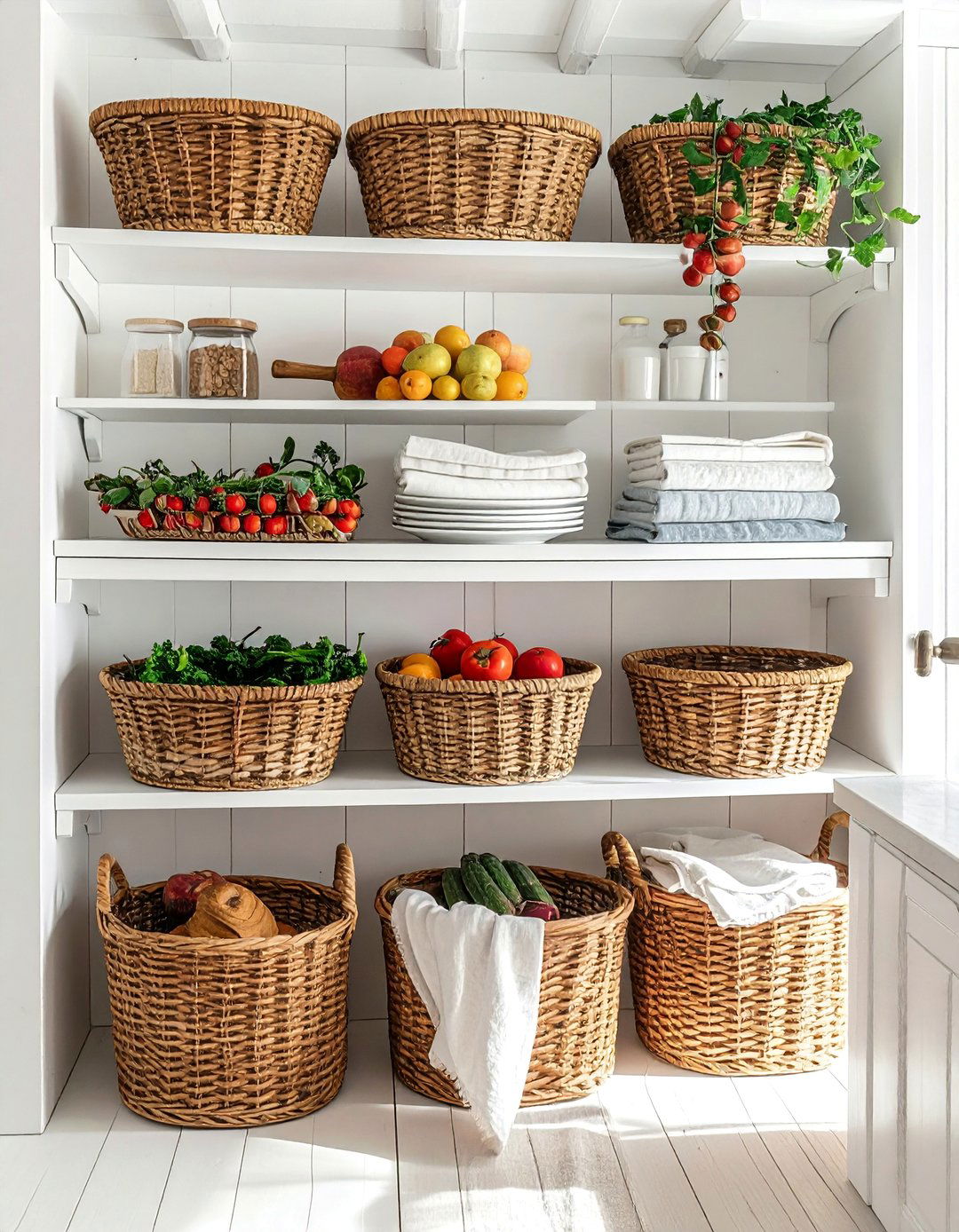 Wicker Baskets for Shabby Chic Kitchen Storage - 15 Charming Shabby Chic Kitchen Ideas for Vintage Style