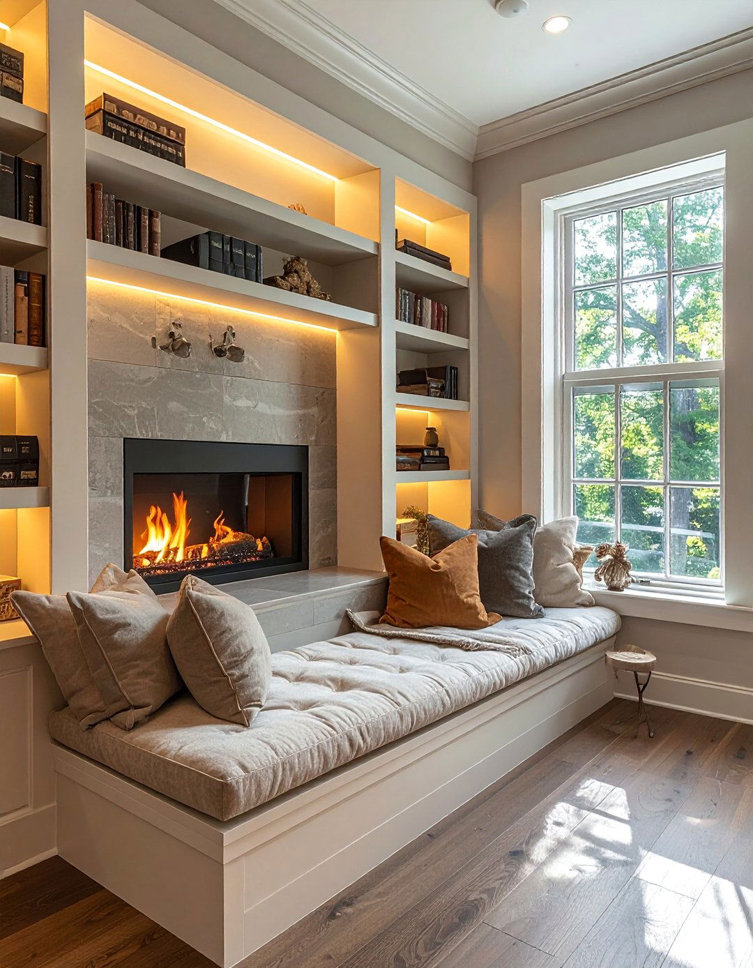 Window Seat Fireplace Reading Nooks - 20 Fireplace Bench Ideas to Cozy Up Your Living Room